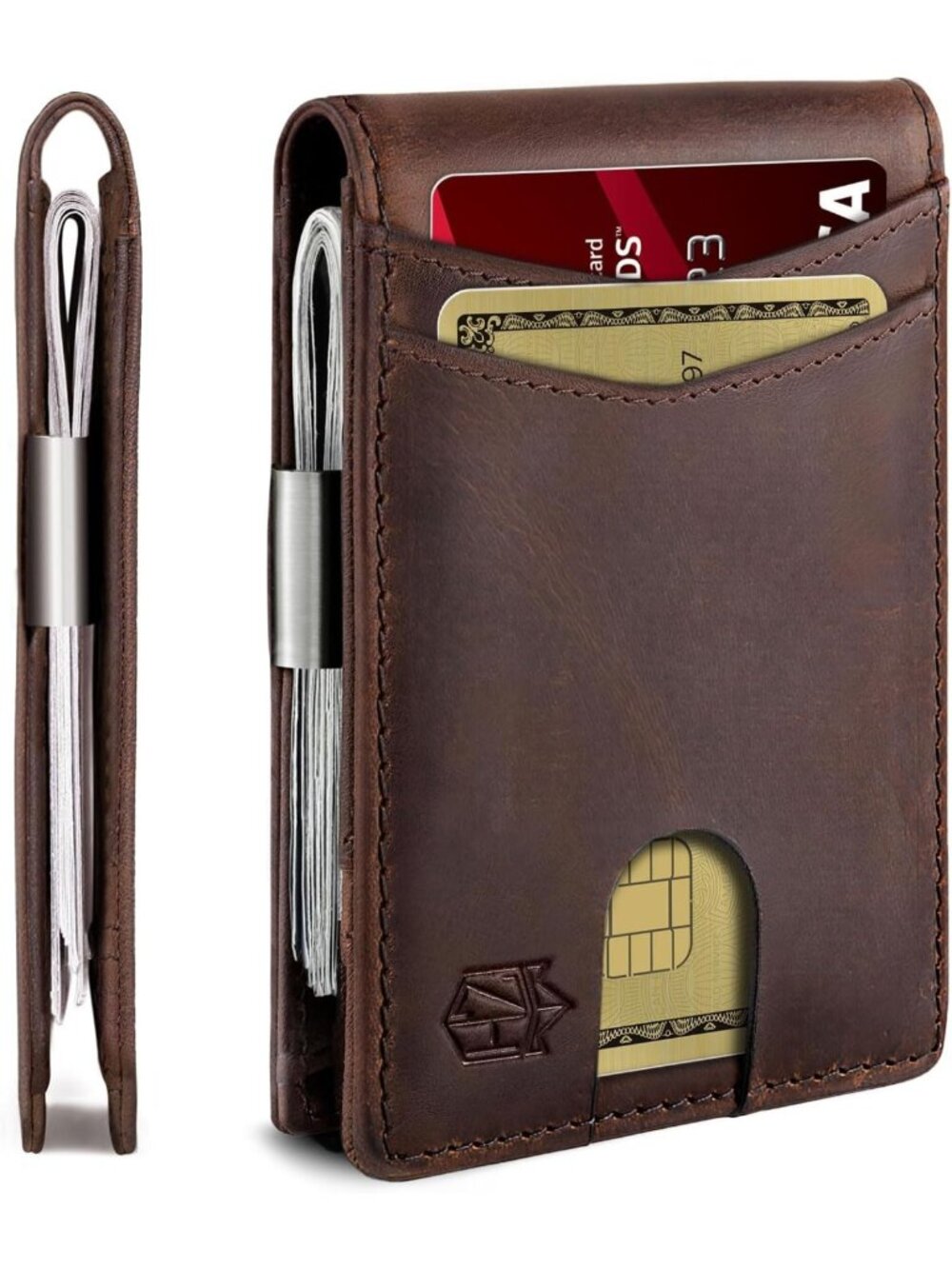 Slim RFID Blocking Leather Wallet for Men - 12 Card Bifold with Money Clip & ID